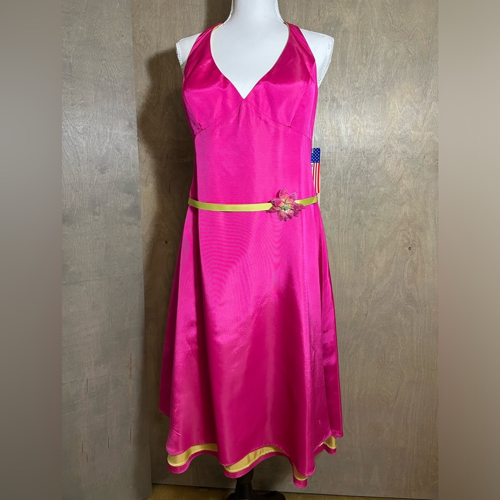 Kathlin Argino Atelier 🩷 Hot Pink/Chartreuse Halter neck Cocktail Dress 10